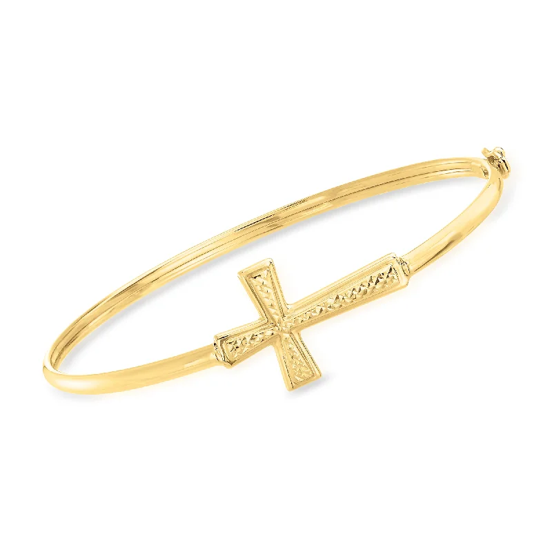 bracelets for prom night -Ross-Simons 14kt Yellow Gold Sideways Cross Bangle Bracelet