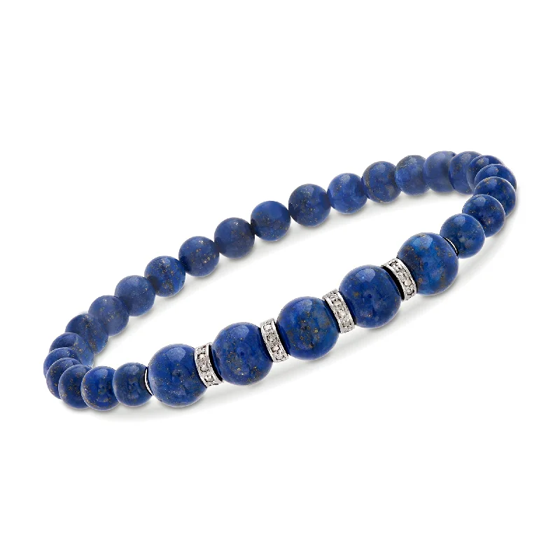 bracelets with red ruby -Ross-Simons 6-8mm Lapis Bead Stretch Bracelet With . Diamonds in Sterling Silver