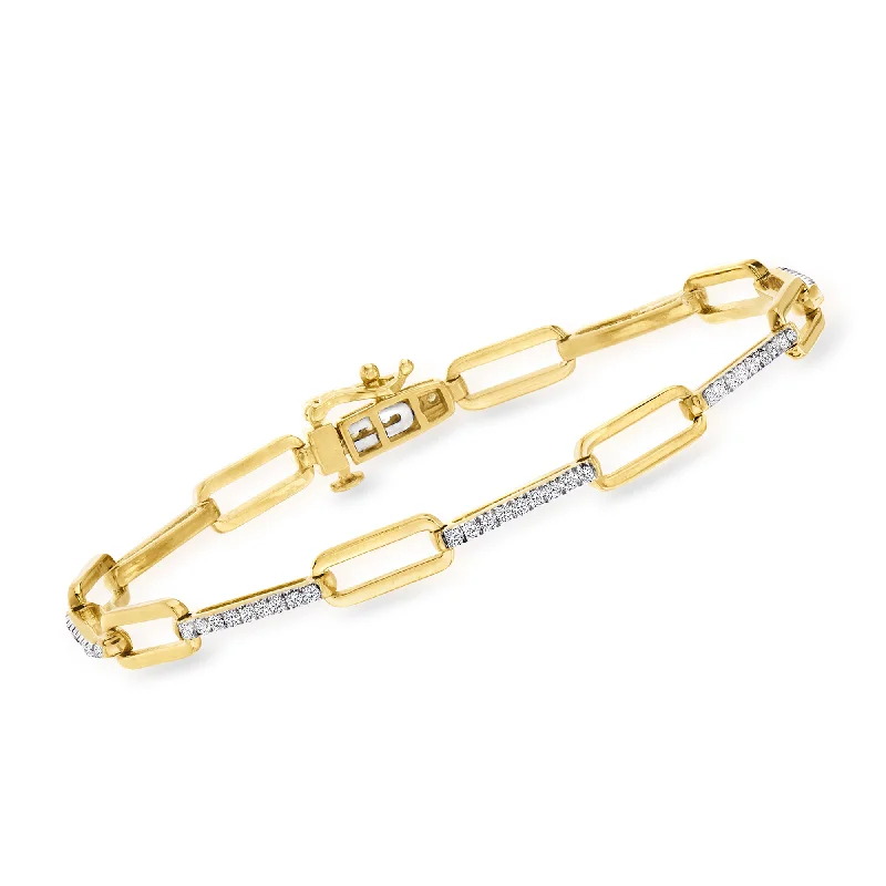 bracelets for bold fashion -Ross-Simons Diamond Paper Clip Link Bracelet in 18kt Gold Over Sterling