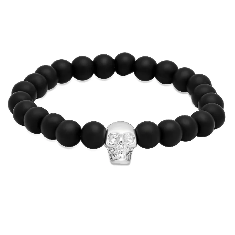 bracelets affordable luxury -Black Onyx Skull Stretch Bracelet, 7 inhes