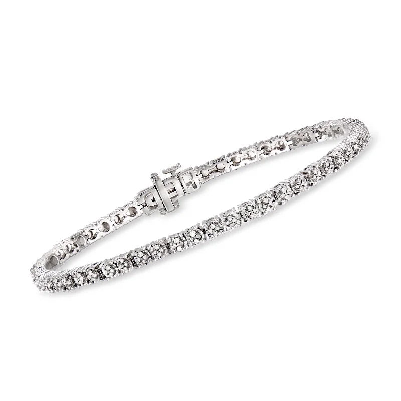 bracelets rose gold fashion -Ross-Simons Diamond Tennis Bracelet in Sterling Silver