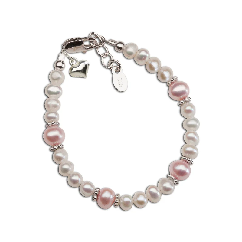 bracelets for wedding gift -Sterling Silver Pink Pearl Bracelet for Baby and Kids