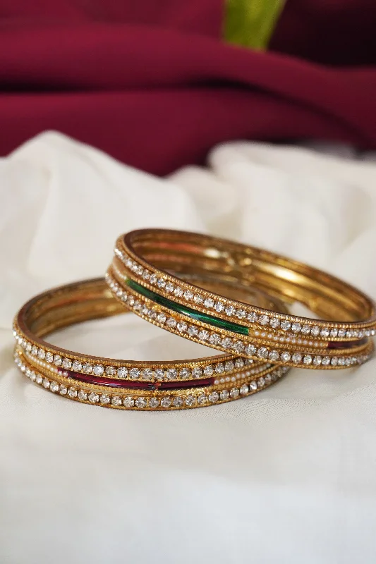 bracelets with peridot green -Sangemarmar Toned 18k Traditional Gold Plated Bangles