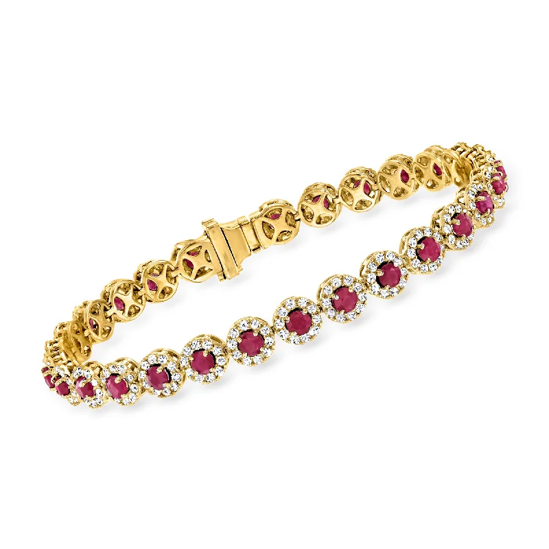 bracelets for bold fashion -Ross-Simons Ruby and Diamond Tennis Bracelet in 14kt Yellow Gold