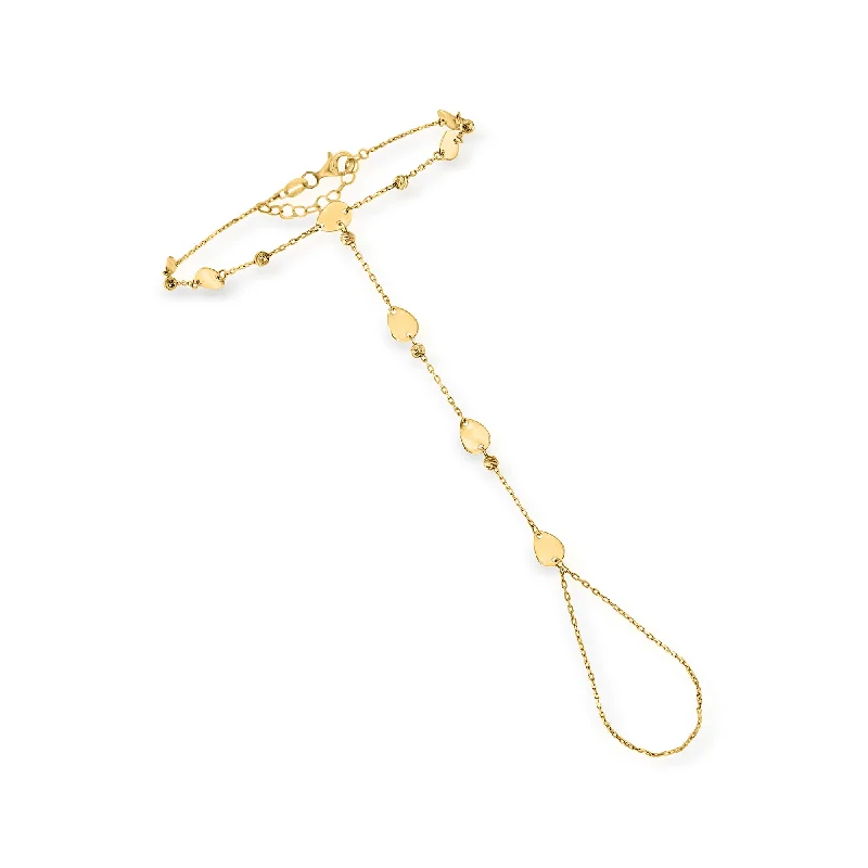 bracelets vintage inspired look -Ross-Simons 14kt Yellow Gold Disc Station Hand Chain Bracelet