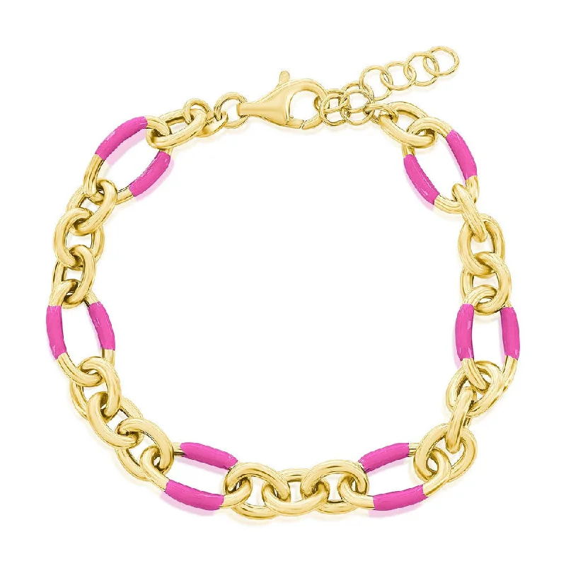 bracelets with heart pendant -Sterling Silver, Rose Violet Enamel Bracelet - Gold Plated