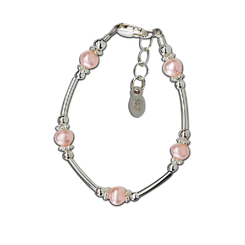 bracelets minimalist sleek design -Sterling Silver Pink Pearl Bracelet for Baby and Kids