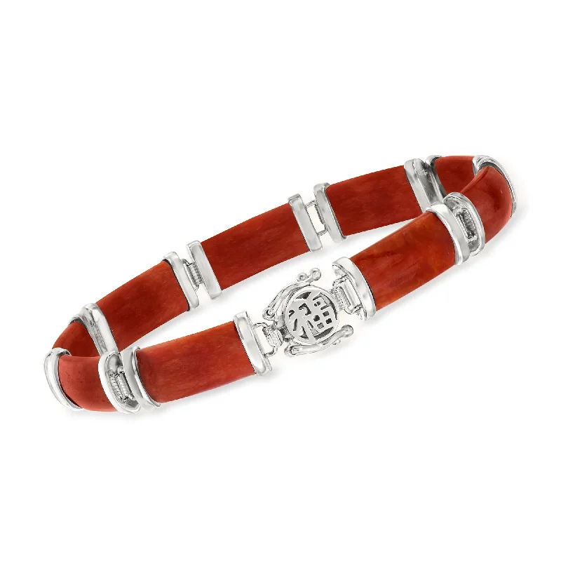 bracelets with black onyx -Ross-Simons Red Jade "Good Fortune" Bracelet in Sterling Silver