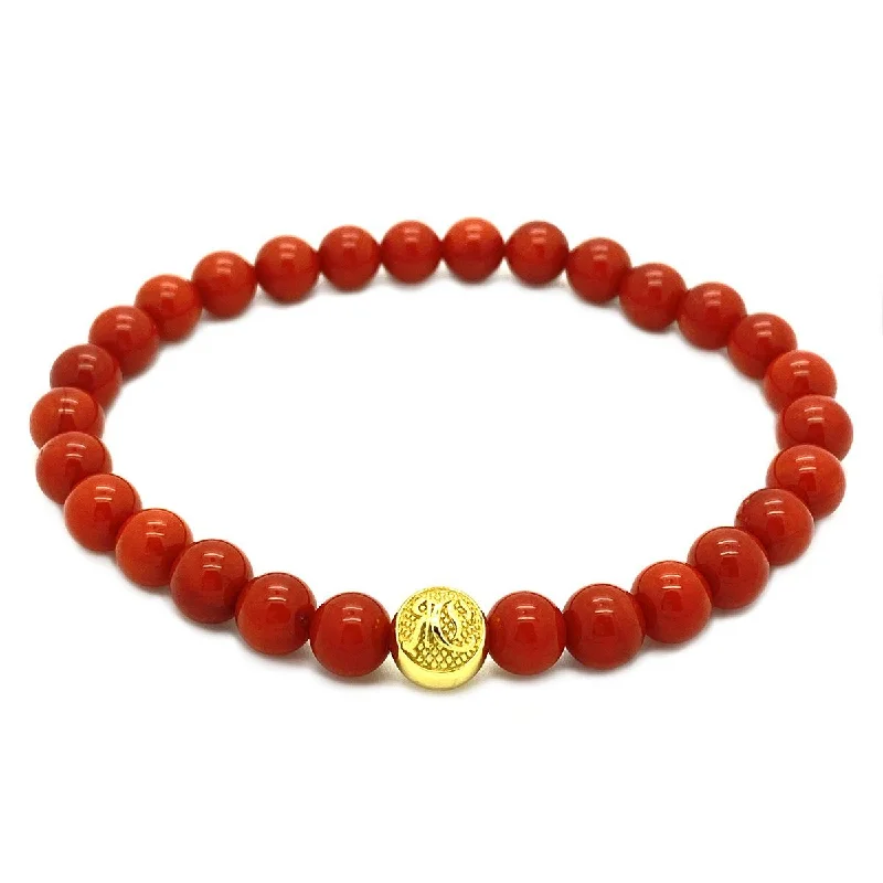 bracelets for couples matching -Red Coral Beaded Bracelet and Gold