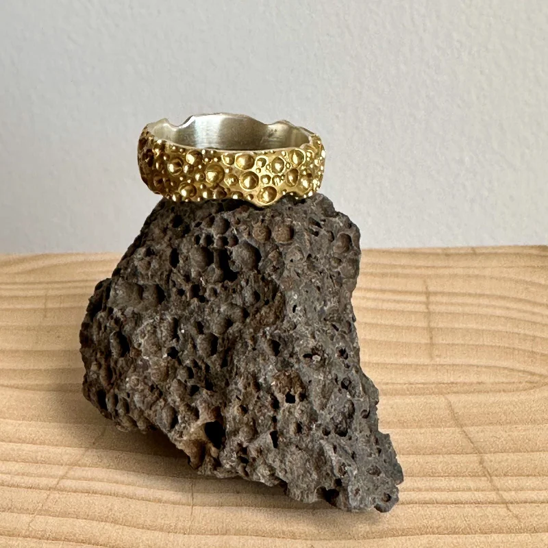 ladies rings two tone metal -Vesicular Basalt Ring