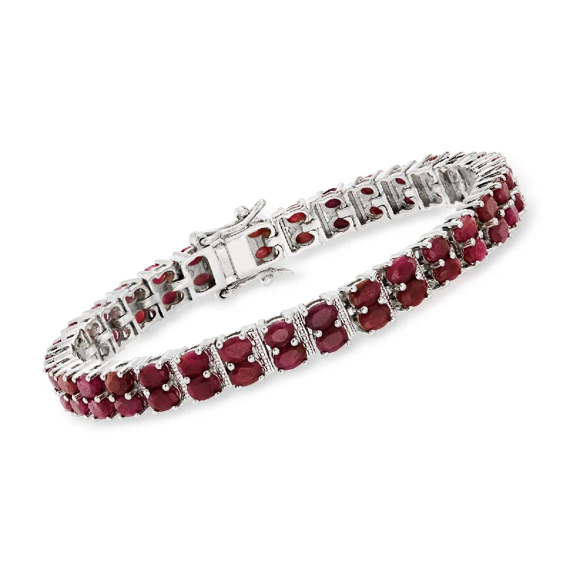 bracelets with geometric shape -Ross-Simons Ruby Double-Row Bracelet in Sterling Silver