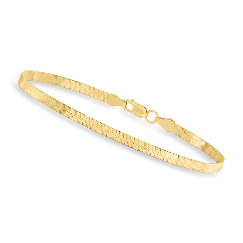 bracelets minimalist sleek design -Canaria 3mm 10kt Yellow Gold Herringbone Bracelet