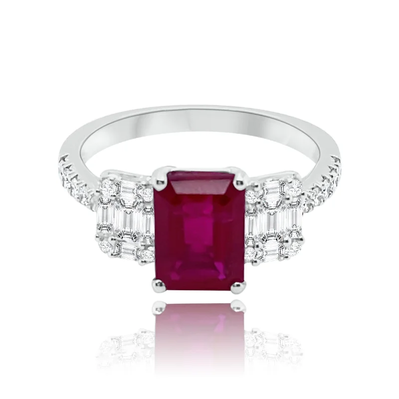 ladies rings elegant gold tone -Ruby & Diamonds Trilogy Ring