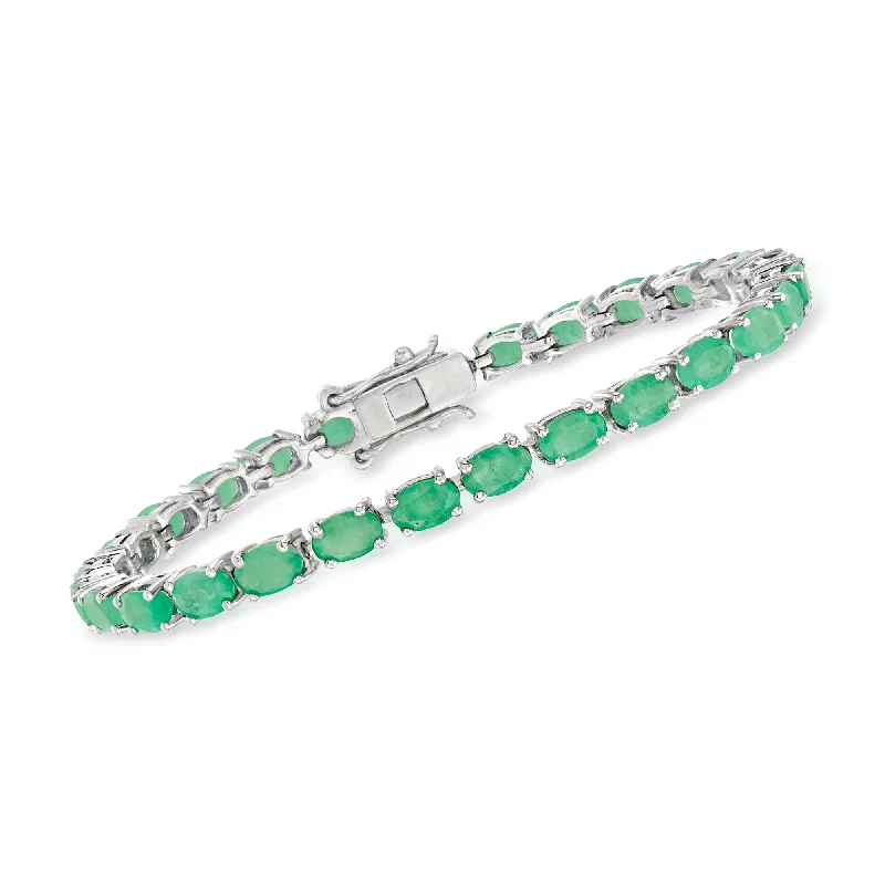 bracelets with emerald green -Ross-Simons Emerald Tennis Bracelet in Sterling Silver