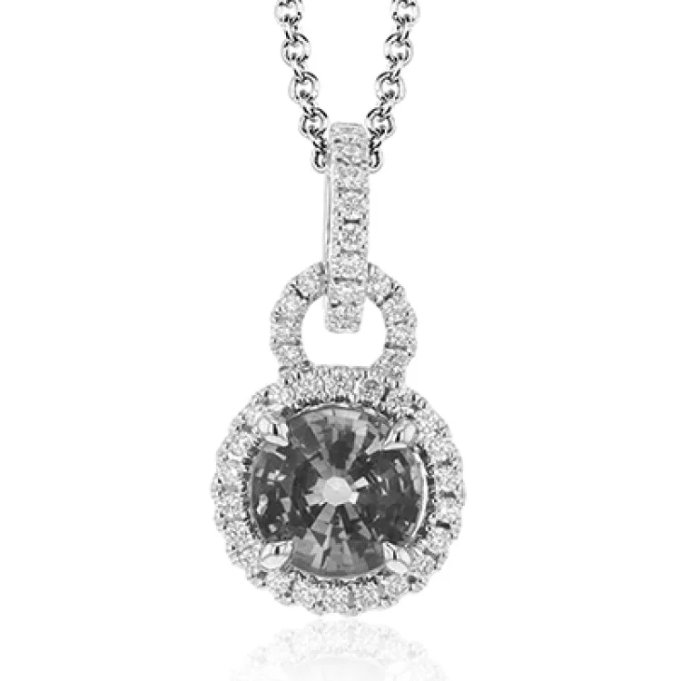 ladies rings anniversary gift idea -Classically elegant, this white gold pendant features a halo setting glittering with .20 ctw of round white diamond accents.