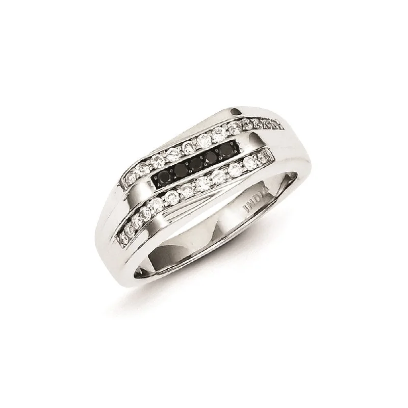 ladies rings affordable luxury -Sterling Silver Rhodium Plated Black and White Diamond Men's Ring