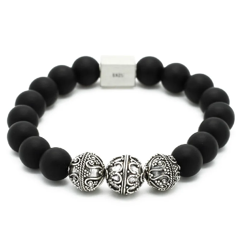 bracelets stylish affordable -Elite Matte Beaded Bracelet - Sterling Silver