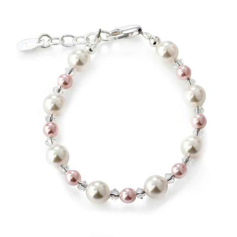 bracelets for prom night -Sterling Silver Pink and White Pearl Baby Bracelet for Little Girls and Kids