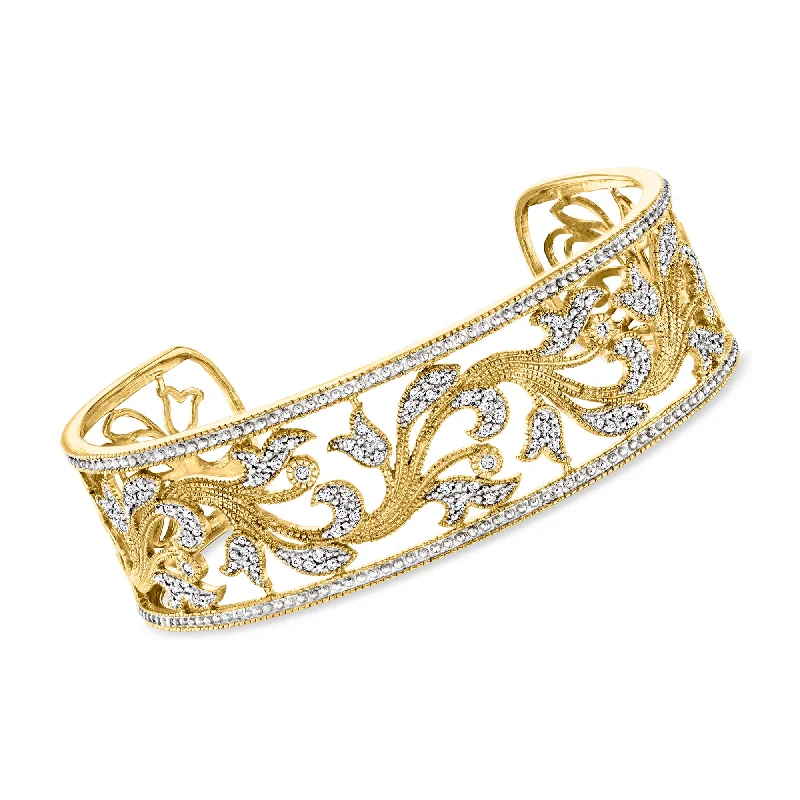 bracelets trendy 2025 style -Ross-Simons Diamond Floral Filigree Cuff Bracelet in 18kt Gold Over Sterling