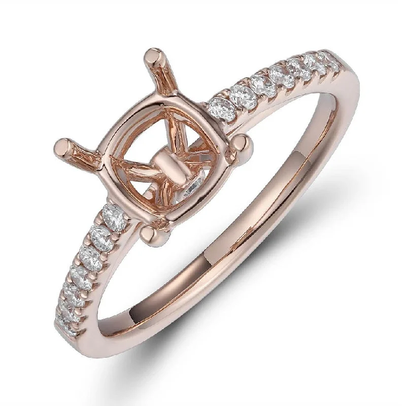 ladies rings anniversary gift idea -Four prong Rose gold Ring mount with Brilliant cut Diamonds