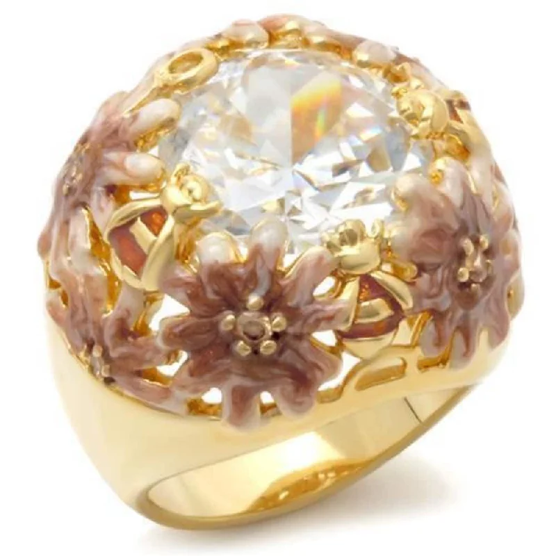 ladies rings white gold finish -Matte Gold and Gold Brass Ring with Clear Pave Cubic Zirconia and Galvanic Plating