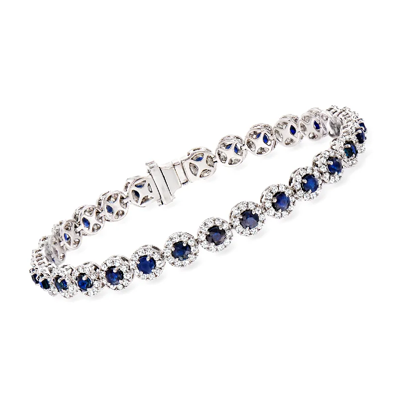 bracelets with engraved name -Ross-Simons Sapphire and Diamond Tennis Bracelet in 14kt White Gold