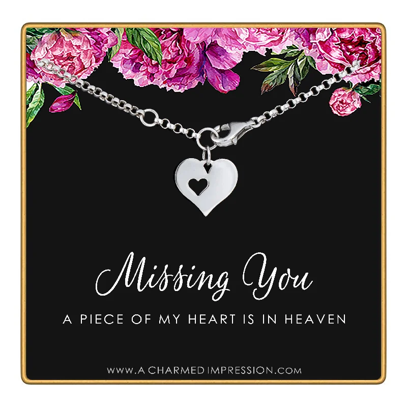 bracelets with star pendant -Silver Remembrance Charm Bracelet • Missing You, A Piece of My Heart is in Heaven • Gift for Loss of Loved One