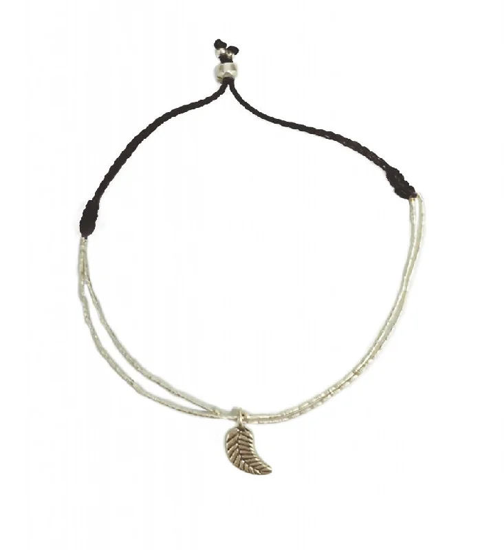 bracelets for beach wear -Khajee Leaf Silver Charm Bracelet, Double Strand