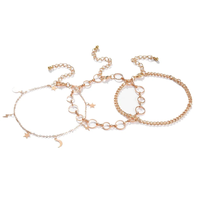 bracelets minimalist chic look -Women 3 Gold-toned Charm Bracelet