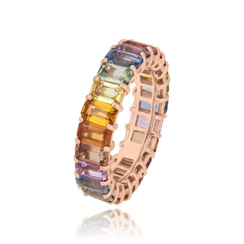 ladies rings with aquamarine gem -Rectangular Multi Colour Sapphires Eternity Ring