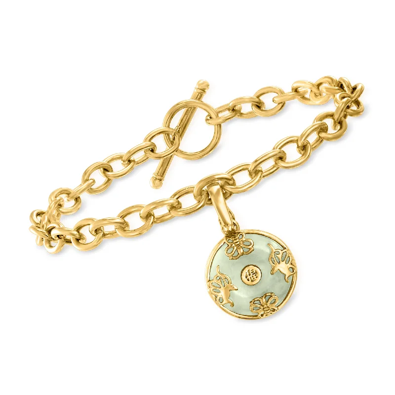 bracelets with blue topaz -Ross-Simons Jade "Good Fortune" Butterfly Charm Bracelet in 18kt Gold Over Sterling