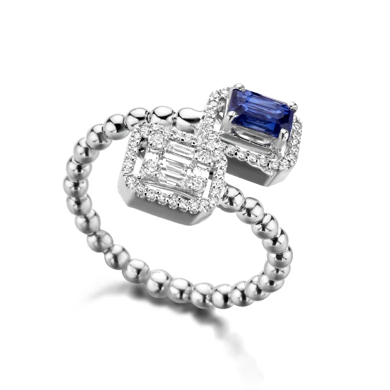 ladies rings romantic delicate style -Blue Sapphire & Diamonds " Dot Toi & Moi " ring