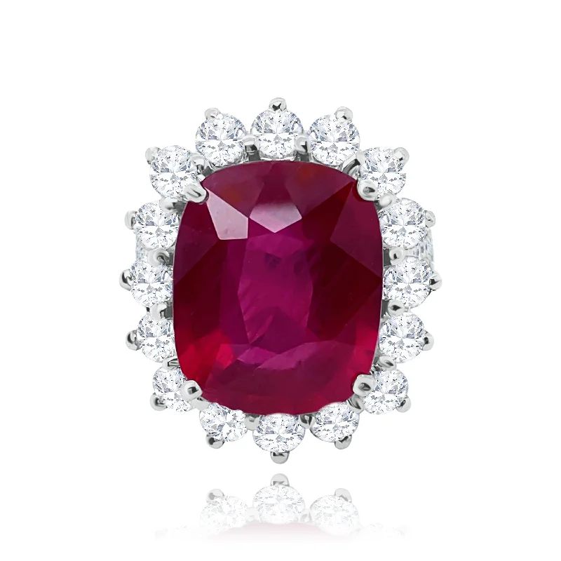 ladies rings for wedding vow -Cushion cut Ruby & DIamonds "Miranda" Ring