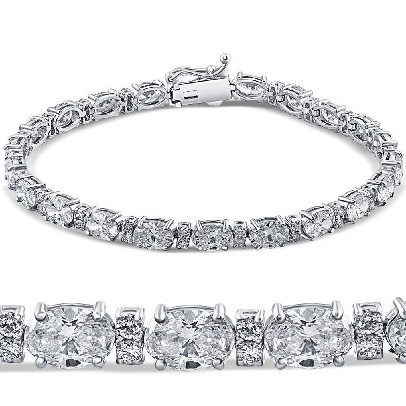 bracelets layered stackable set -8CT Oval Lab Grown Diamond Tennis Bracelet 14K White Gold 7"