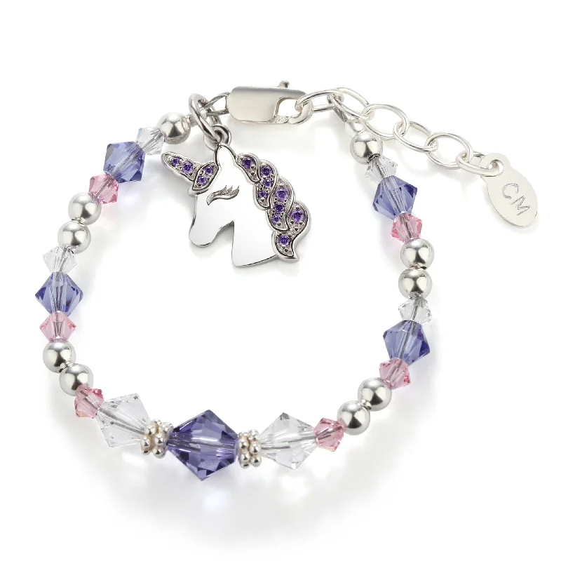 bracelets with floral charm -SALE! Unicorn (Lavender) - Sterling Silver Unicorn Bracelet for Little Girls