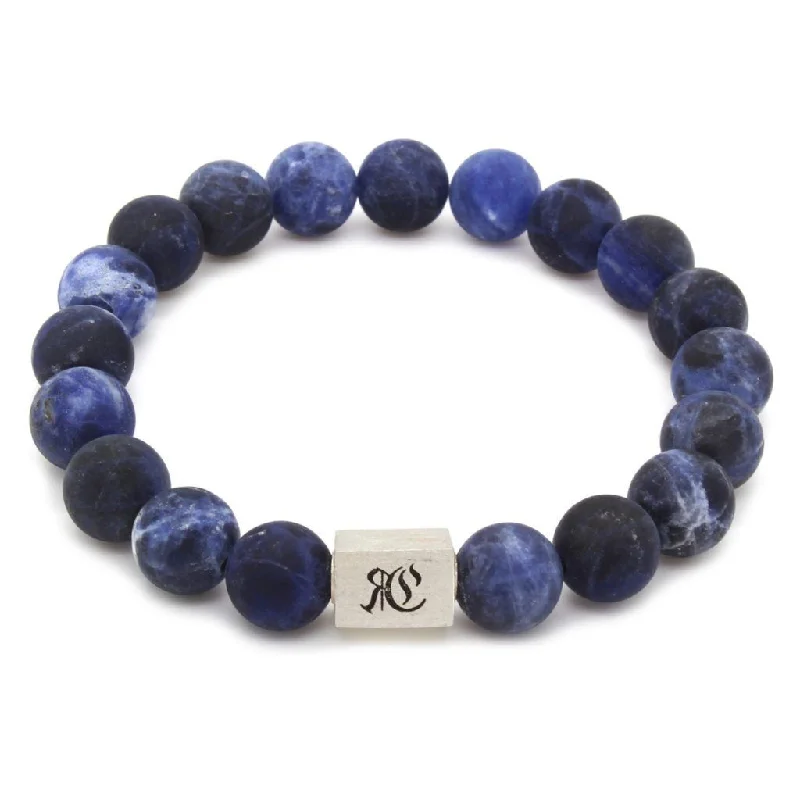 bracelets with zircon sparkle -Big Classic Matte Sodalite Men Bracelet - Sterling Silver