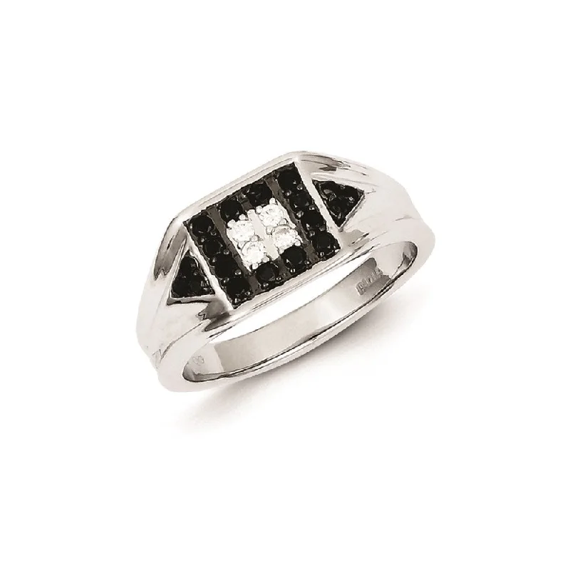 ladies rings gold elegant design -Sterling Silver Rhodium Plated Black and White Diamond Men's Ring