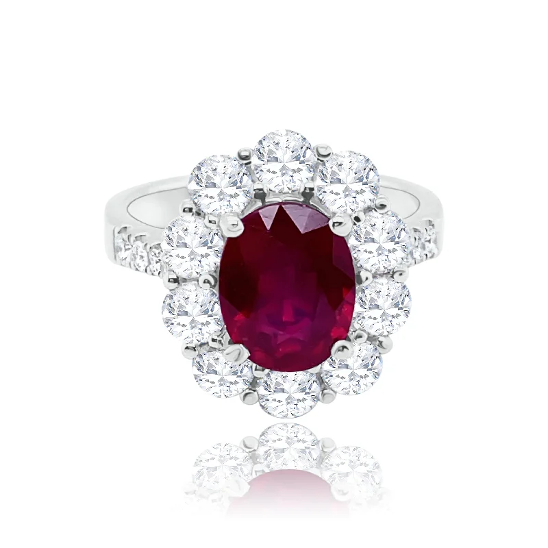 ladies rings trendy minimalist vibe -Oval Ruby & Diamonds "romantic " Ring