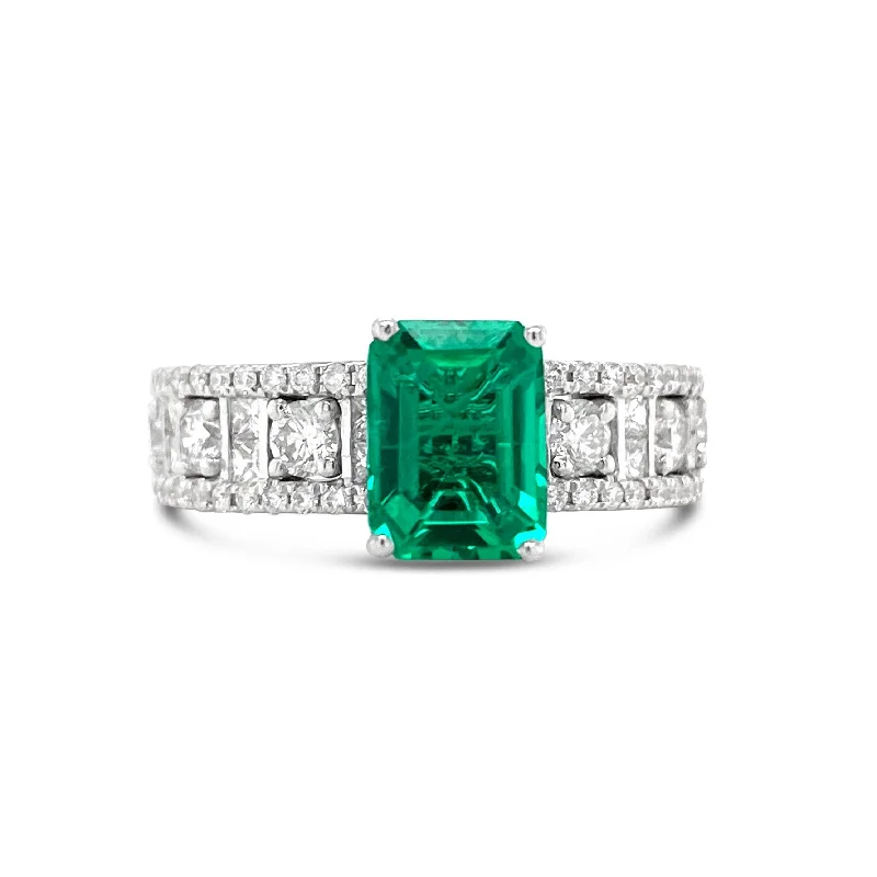 ladies rings platinum sleek shine -Emerald & Diamonds "Taylor" Ring