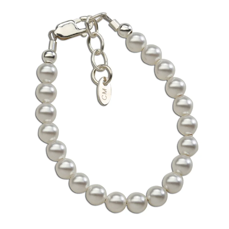 bracelets with evil eye -Sterling Silver Simulated Pearl Baby Bracelet for Kids