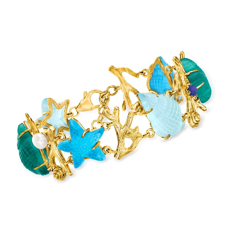 bracelets for birthday gift -Ross-Simons Italian Tagliamonte Blue and Green Venetian Glass Sealife Bracelet With Cultured Pearl in 18kt Gold Over Sterling