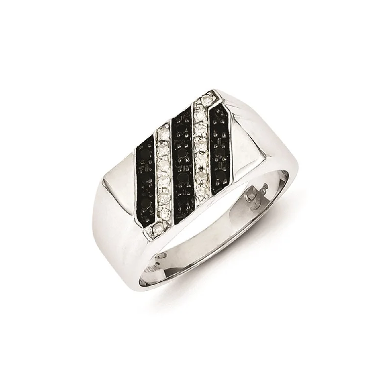 ladies rings timeless beauty -Sterling Silver Rhodium Plated Black and White Diamond Men's Ring