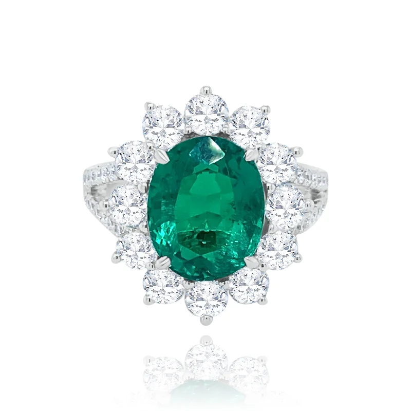 ladies rings luxury brand appeal -Oval cut Emerald & Diamonds "Dayana" Ring