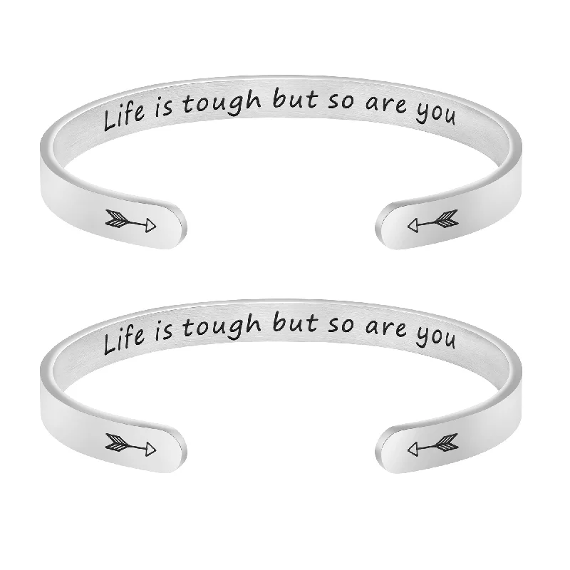 bracelets layered stackable set -Life Is Tough But So Are You Set of 2 Bracelets