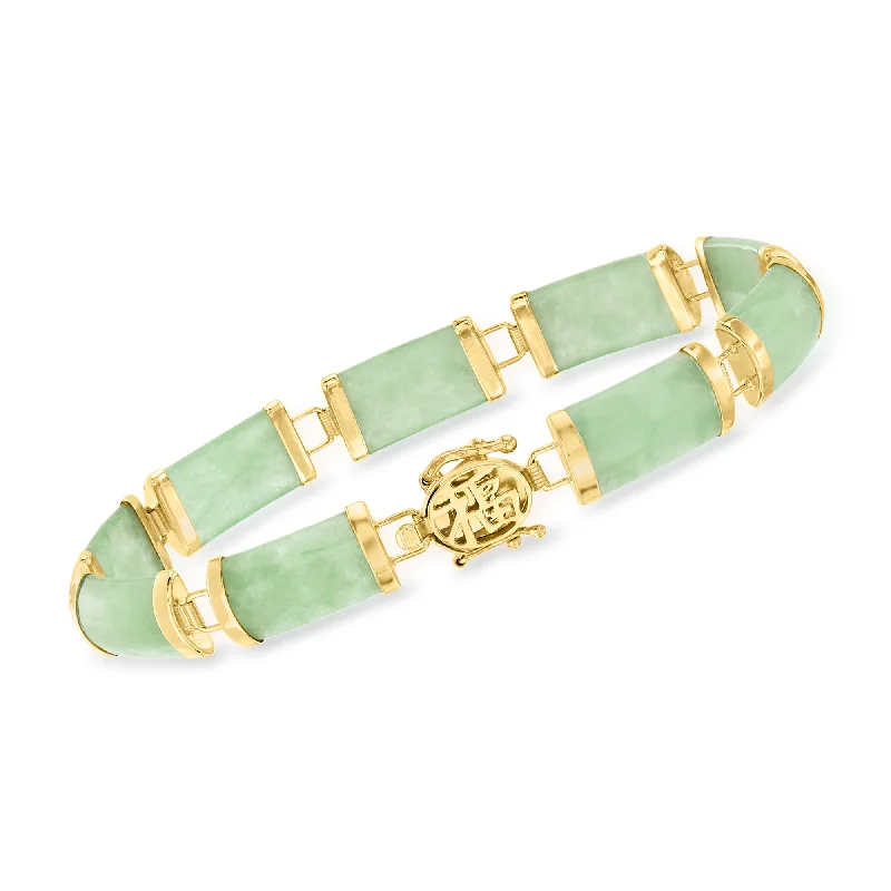 bracelets with diamond sparkle -Ross-Simons Green Jade Bracelet in 14kt Yellow Gold