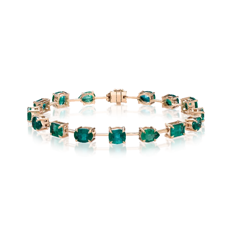 bracelets with purple amethyst -11.75 Carat Mixed-Shape Emerald Bracelet in Yellow Gold