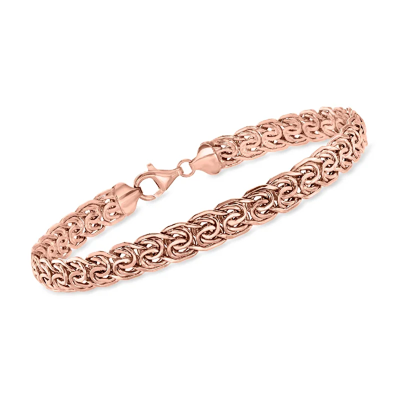 bracelets with black diamond -Ross-Simons 14kt Rose Gold Flat Byzantine Bracelet