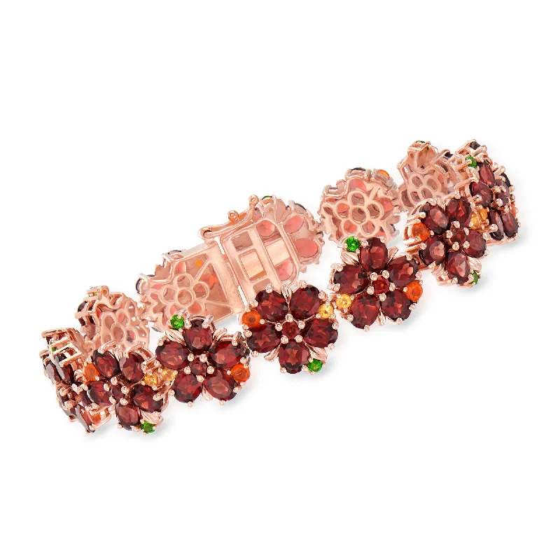 bracelets with gemstone beads -Ross-Simons Multi-Gemstone Flower Bracelet in 18kt Rose Gold Over Sterling