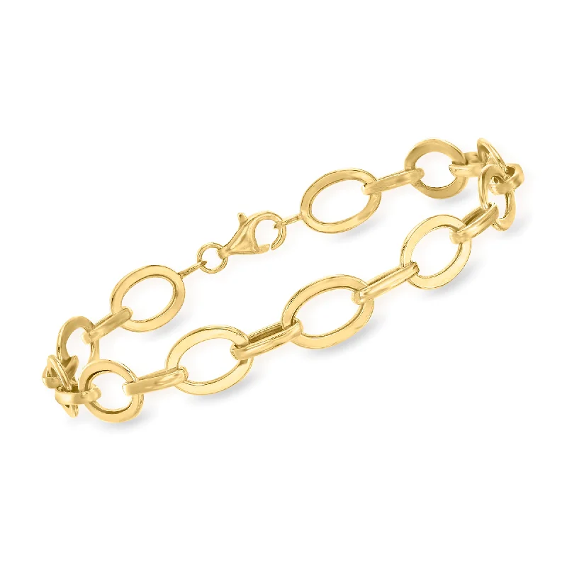 bracelets with evil eye -Ross-Simons 14kt Yellow Gold Flat Oval-Link Bracelet