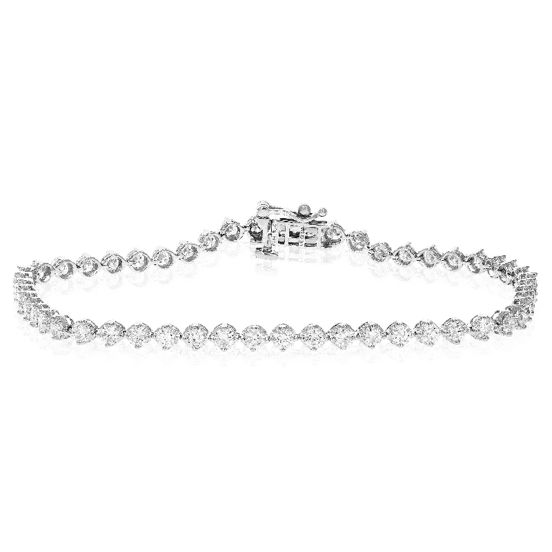 bracelets with pearl detail -3 cttw 53 Stones Round Cut Diamond Bracelet 14K White Gold Prong Set 7 Inch